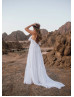 White Chiffon Summer Boho Wedding Dress With Ruffles